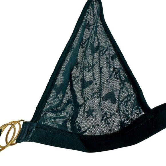 Victorias Secret Bralette Emerald Green Sheer Triangle Velvet Size L Hearts Sexy - Picture 8 of 11